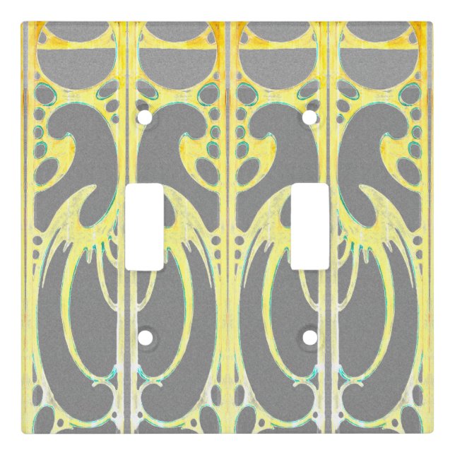 Alphonse Mucha art nouveau abstract art gray yello Light Switch Cover (Front)