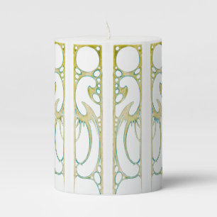 Alphonse Mucha art nouveau abstract striped Pillar Candle