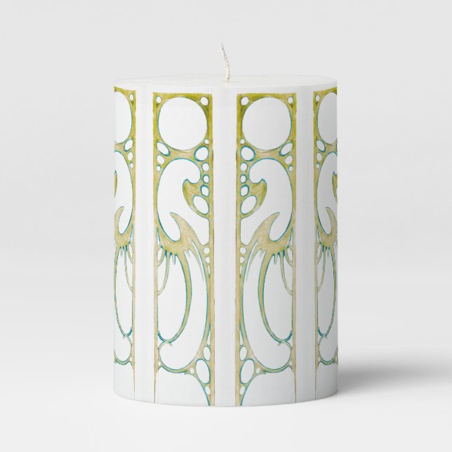 Alphonse Mucha art nouveau abstract striped Pillar Candle (Front)
