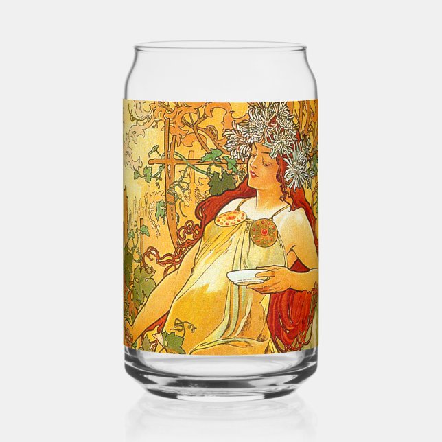 Alphonse Mucha Art Nouveau Autumn Can Glass (Front)