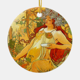 Alphonse Mucha Art Nouveau Autumn Ceramic Ornament