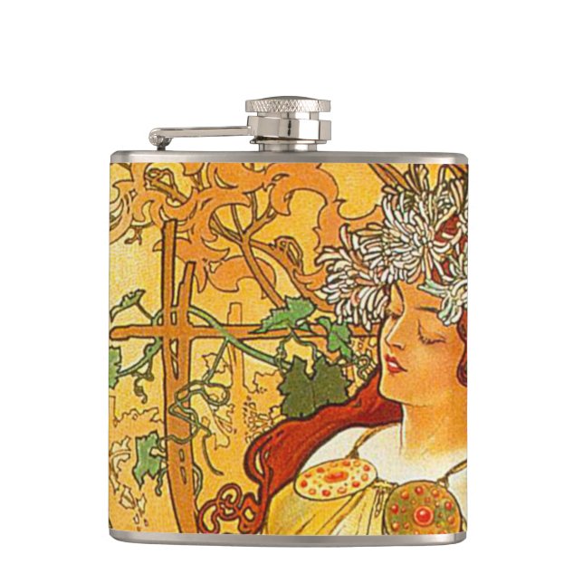 Alphonse Mucha Art Nouveau Autumn Flask (Front)