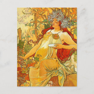 Alphonse Mucha Art Nouveau Autumn Holiday Postcard