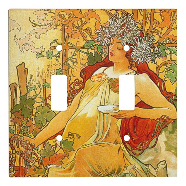 Alphonse Mucha Art Nouveau Autumn Light Switch Cover (Front)