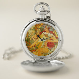 Alphonse Mucha Art Nouveau Autumn Pocket Watch