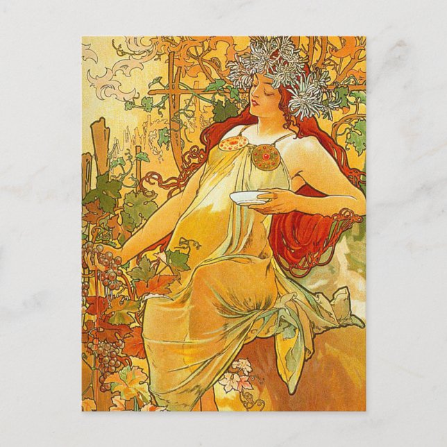 Alphonse Mucha Art Nouveau Autumn Postcard (Front)