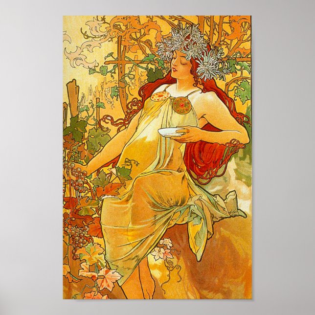 Alphonse Mucha Art Nouveau Autumn Poster (Front)