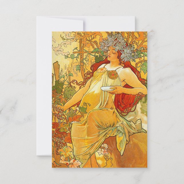 Alphonse Mucha Art Nouveau Autumn RSVP Card (Front)