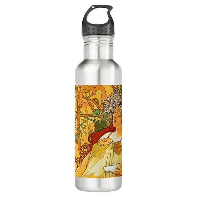 Alphonse Mucha Art Nouveau Autumn Stainless Steel Water Bottle (Front)