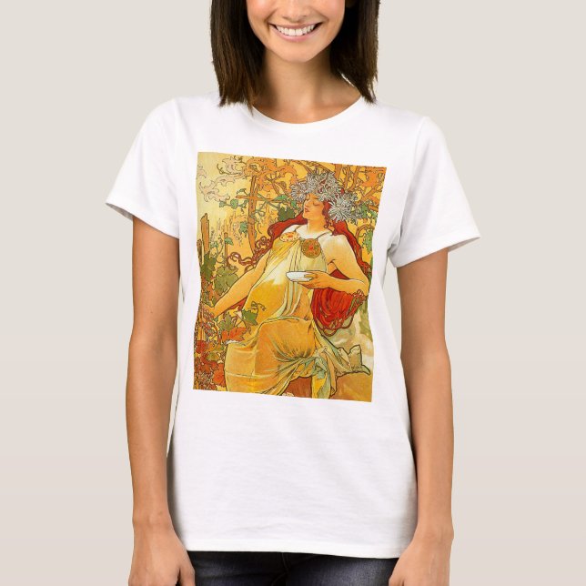 Alphonse Mucha Art Nouveau Autumn T-Shirt (Front)