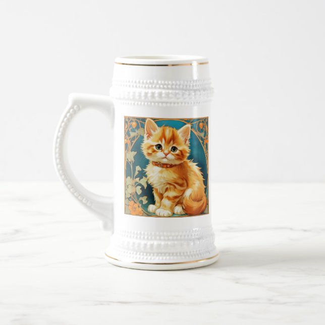 Alphonse Mucha Art Nouveau Cat Beer Stein (Left)
