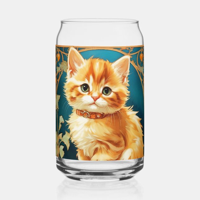 Alphonse Mucha Art Nouveau Cat Can Glass (Front)