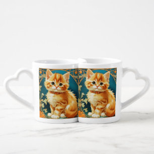 Alphonse Mucha Art Nouveau Cat Coffee Mug Set