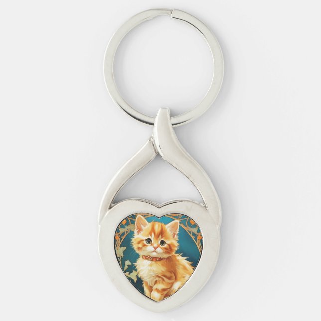 Alphonse Mucha Art Nouveau Cat Keychain (Front)