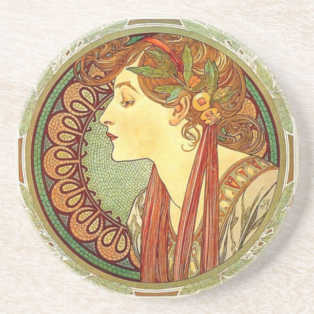 Alphonse Mucha Art Nouveau Coaster (Front)
