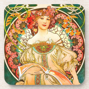 Alphonse Mucha Art Nouveau Daydream Beverage Coaster