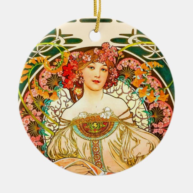 Alphonse Mucha Art Nouveau Daydream Ceramic Ornament (Front)