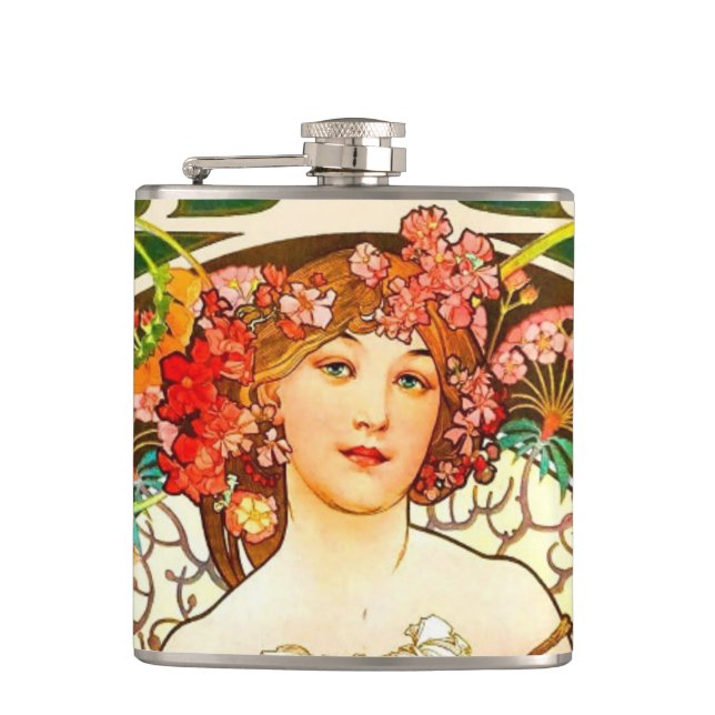 Alphonse Mucha Art Nouveau Daydream Flask (Front)