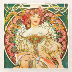 Alphonse Mucha Art Nouveau Daydream Glass Coaster
