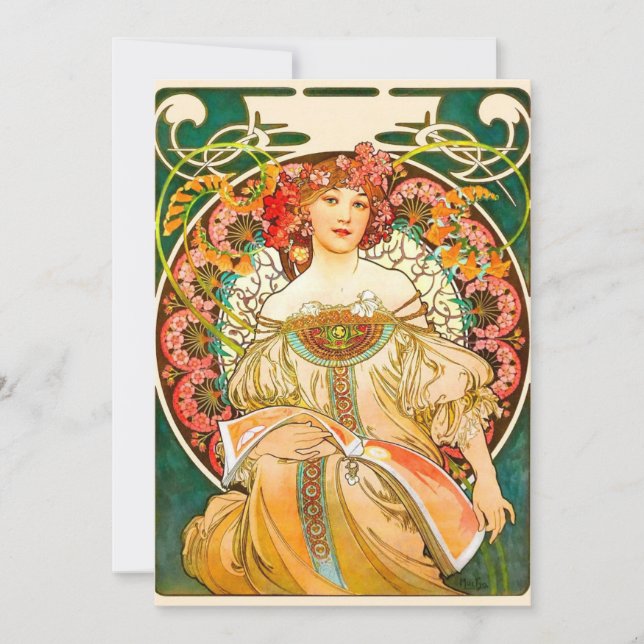 Alphonse Mucha Art Nouveau Daydream Invitation (Front)