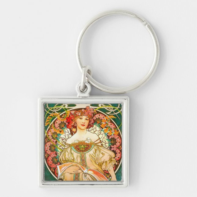 Alphonse Mucha Art Nouveau Daydream Keychain (Front)