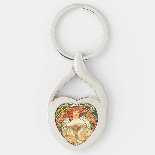 Alphonse Mucha Art Nouveau Daydream Keychain (Front)
