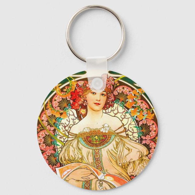 Alphonse Mucha Art Nouveau Daydream Keychain (Front)