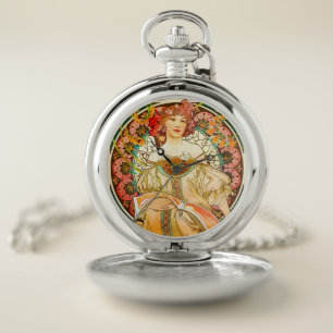 Alphonse Mucha Art Nouveau Daydream Pocket Watch