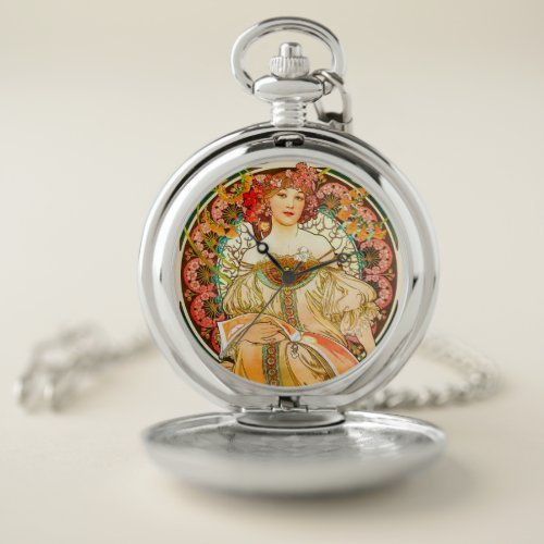 Alphonse Mucha Art Nouveau Daydream Pocket Watch