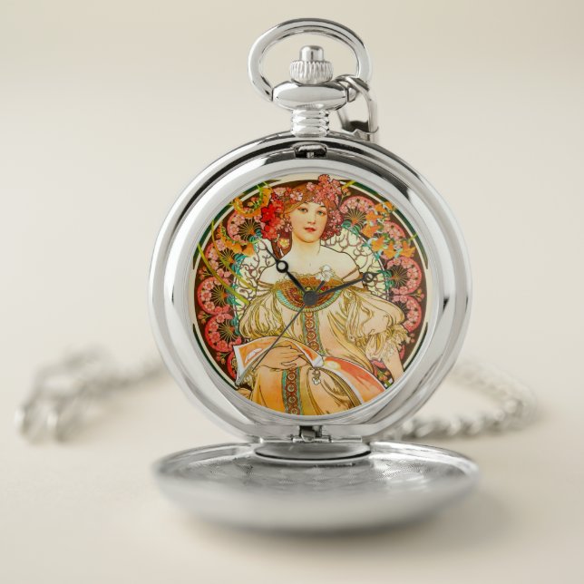 Alphonse Mucha Art Nouveau Daydream Pocket Watch (Inside)