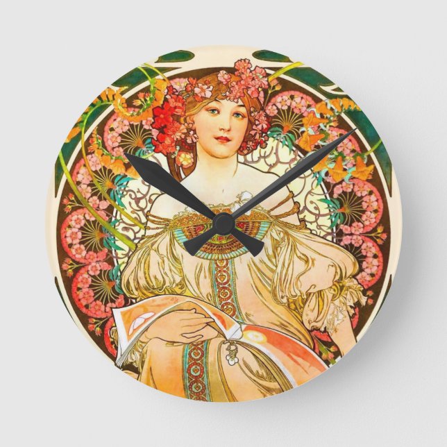 Alphonse Mucha Art Nouveau Daydream Round Clock (Front)
