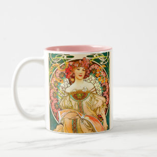 Alphonse Mucha Art Nouveau Daydream Two-Tone Coffee Mug