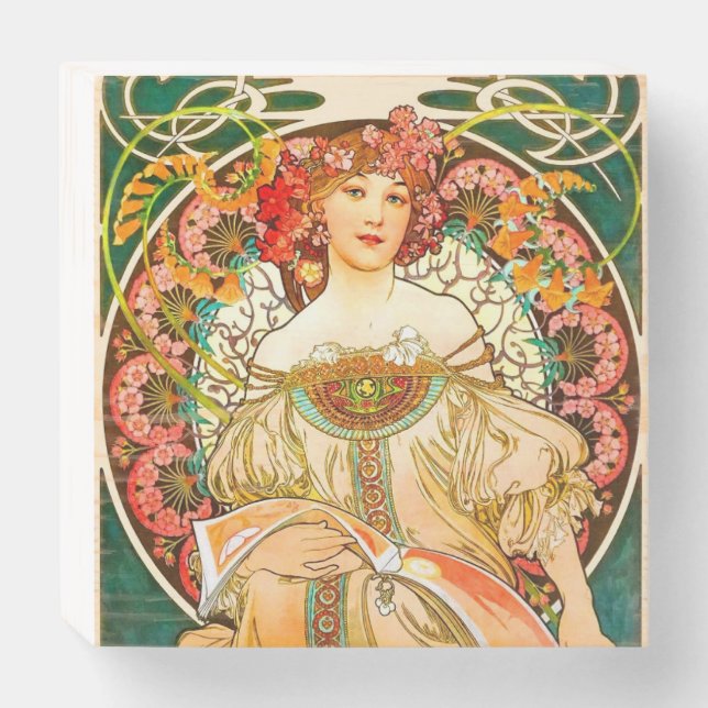 Alphonse Mucha Art Nouveau Daydream Wooden Box Sign (Front Horizontal)