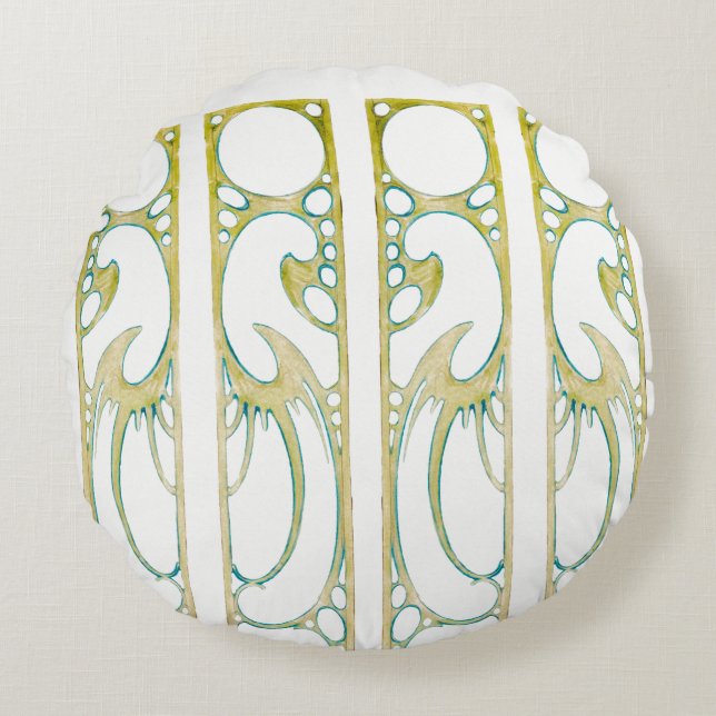 Alphonse Mucha art nouveau decorative frame stripe Round Pillow (Front)