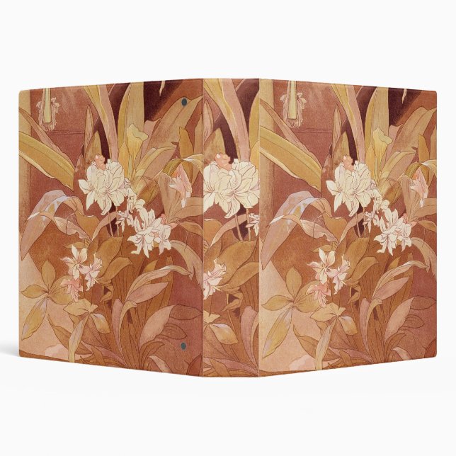 Alphonse Mucha Art Nouveau Floral Detail 3 Ring Binder (Background)