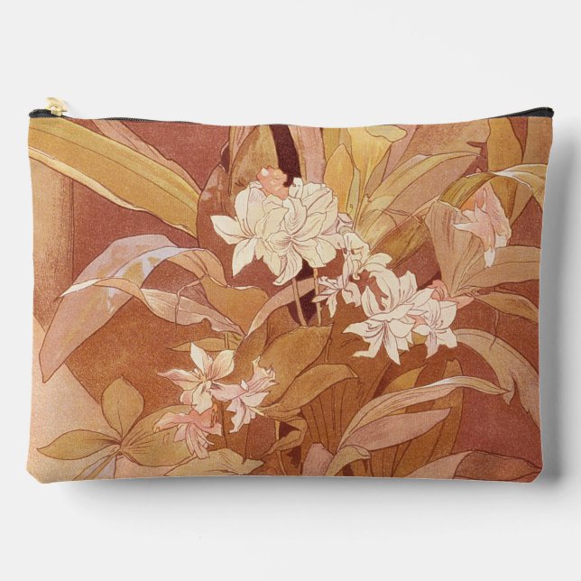 Alphonse Mucha Art Nouveau Floral Detail Accessory Pouch (Front)