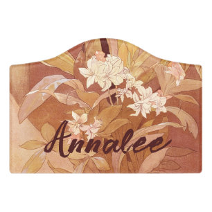 Alphonse Mucha Art Nouveau Floral Detail Door Sign