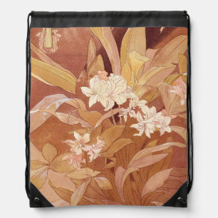 Alphonse Mucha Art Nouveau Floral Detail Drawstring Bag