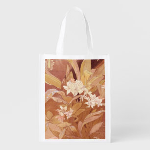 Alphonse Mucha Art Nouveau Floral Detail Grocery Bag