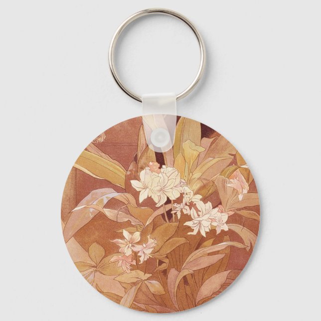 Alphonse Mucha Art Nouveau Floral Detail Keychain (Front)