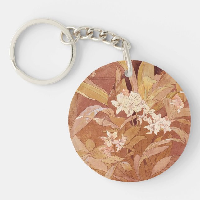 Alphonse Mucha Art Nouveau Floral Detail Keychain (Front)