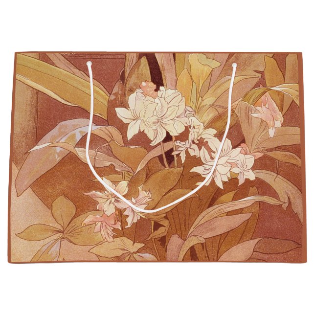 Alphonse Mucha Art Nouveau Floral Detail Large Gift Bag (Front)