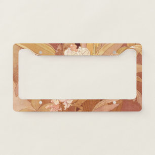 Alphonse Mucha Art Nouveau Floral Detail License Plate Frame