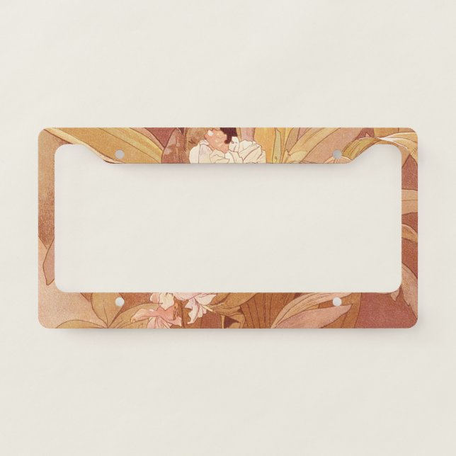 Alphonse Mucha Art Nouveau Floral Detail License Plate Frame (Front)