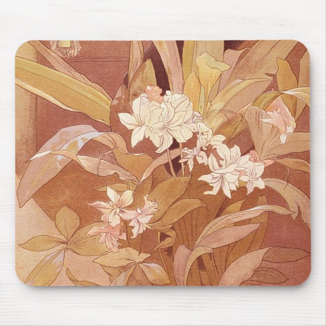 Alphonse Mucha Art Nouveau Floral Detail Mouse Pad (Front)