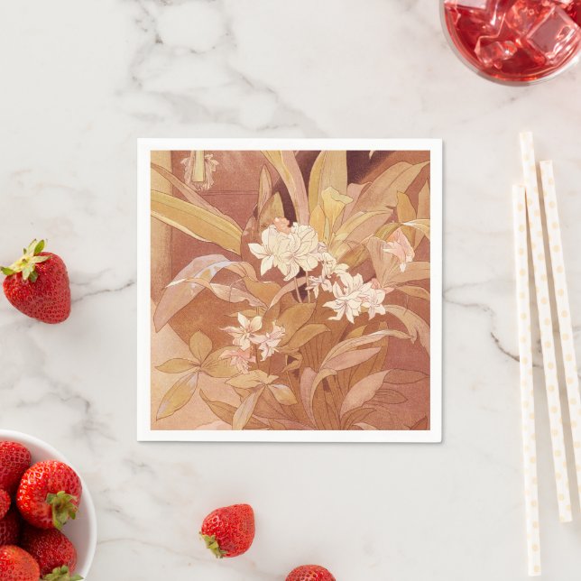 Alphonse Mucha Art Nouveau Floral Detail Napkins (Insitu)
