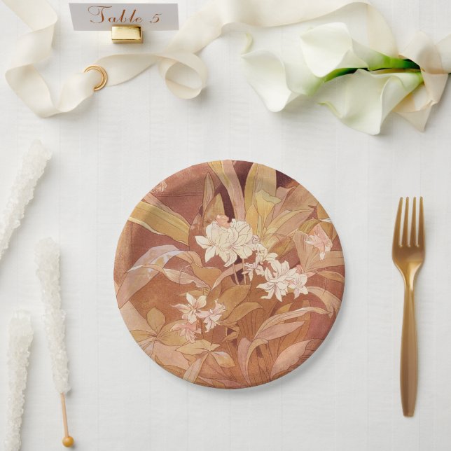 Alphonse Mucha Art Nouveau Floral Detail Paper Plates (Wedding)