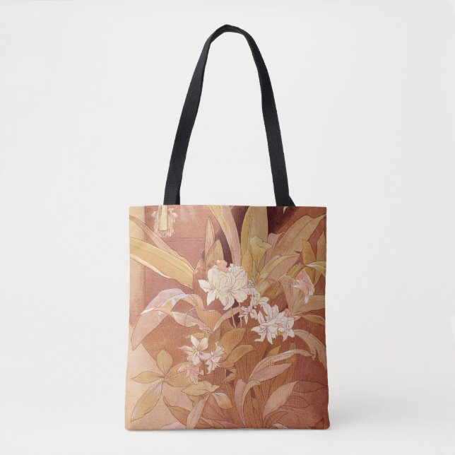 Alphonse Mucha Art Nouveau Floral Detail Tote Bag (Front)