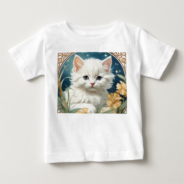 Alphonse Mucha Art Nouveau Kitten Baby T-Shirt (Front)