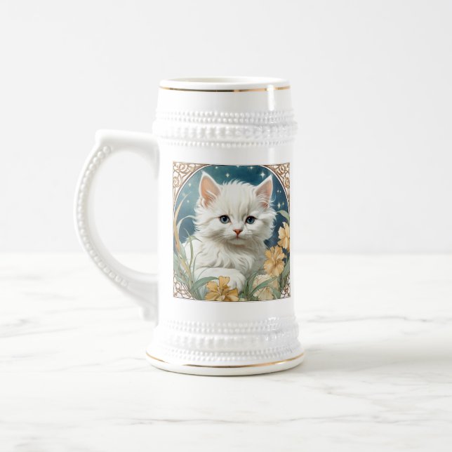 Alphonse Mucha Art Nouveau Kitten Beer Stein (Left)